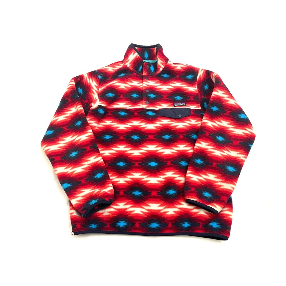 Patagonia Aztec Synchilla Snap-T Pullover Womens Medium Red Southwestern Fleece